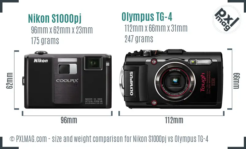 Nikon S1000pj vs Olympus TG-4 size comparison