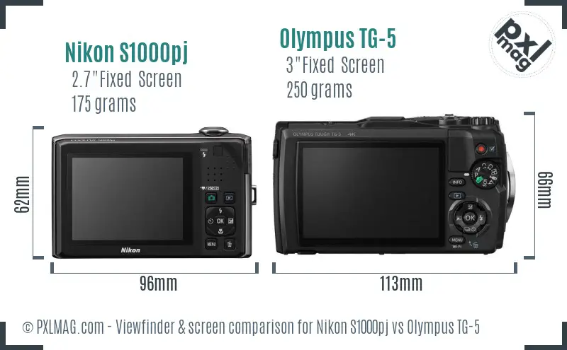 Nikon S1000pj vs Olympus TG-5 Screen and Viewfinder comparison