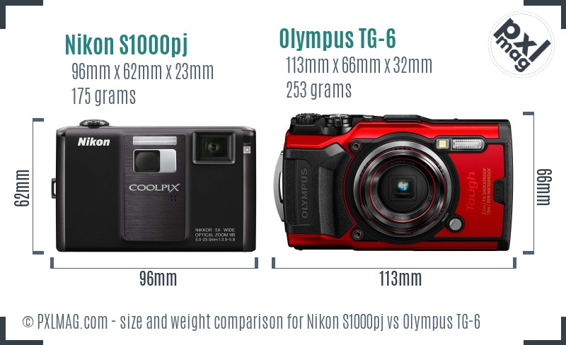Nikon S1000pj vs Olympus TG-6 size comparison Nikon S1000pj vs Olympus TG-6 size comparison