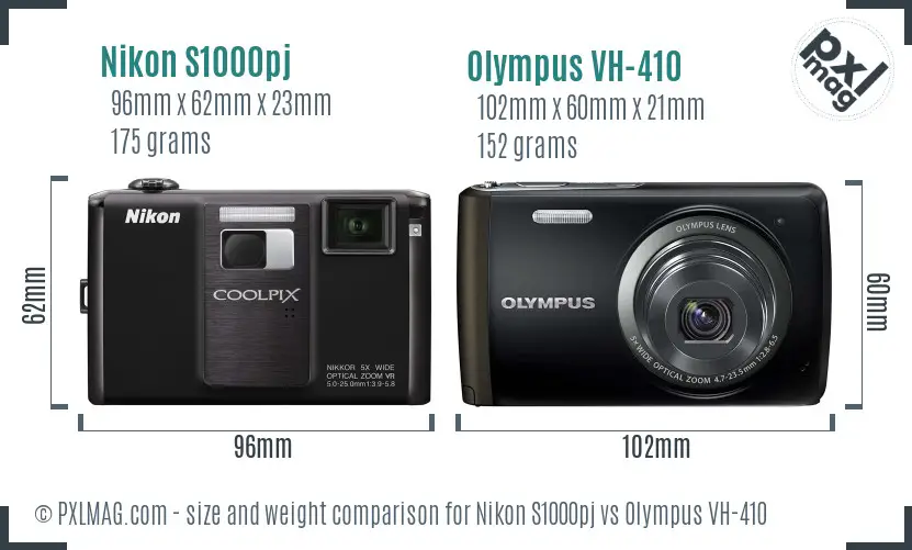 Nikon S1000pj vs Olympus VH-410 size comparison Nikon S1000pj vs Olympus VH-410 size comparison