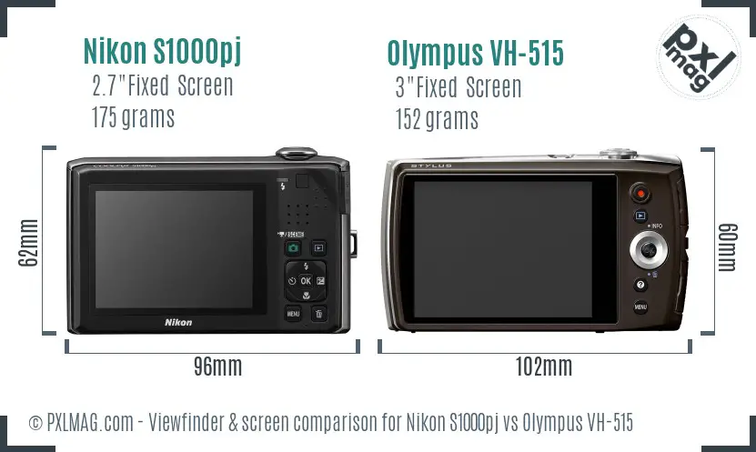 Nikon S1000pj vs Olympus VH-515 Screen and Viewfinder comparison