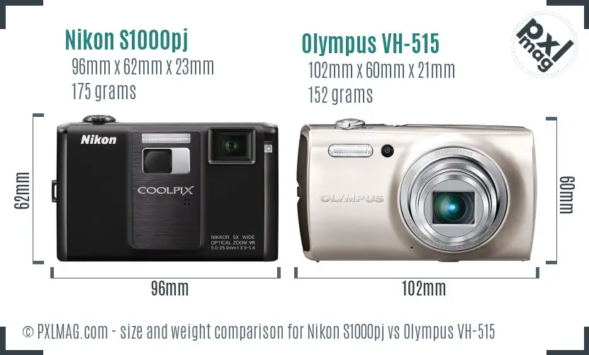 Nikon S1000pj vs Olympus VH-515 size comparison