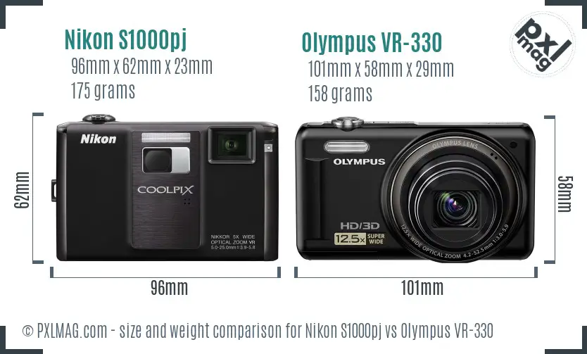 Nikon S1000pj vs Olympus VR-330 size comparison Nikon S1000pj vs Olympus VR-330 size comparison