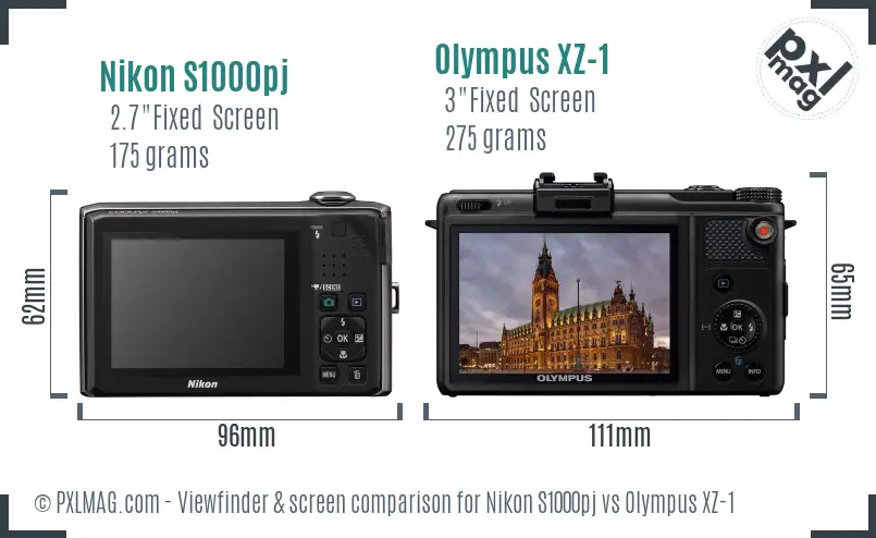 Nikon S1000pj vs Olympus XZ-1 Screen and Viewfinder comparison