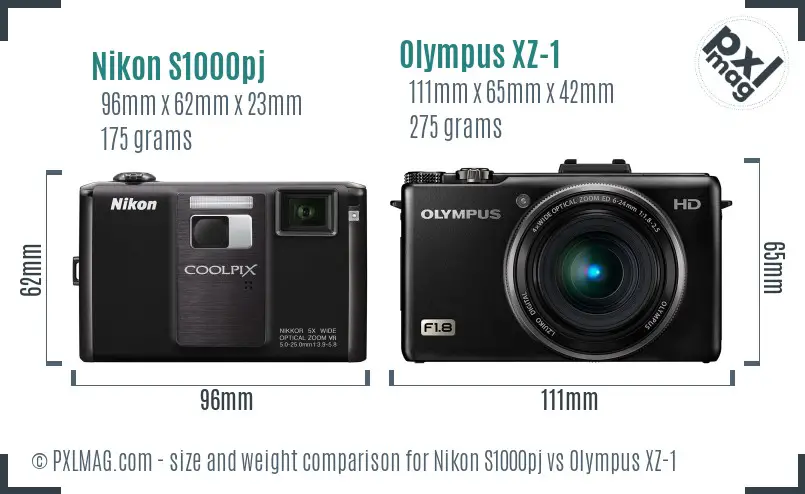 Nikon S1000pj vs Olympus XZ-1 size comparison