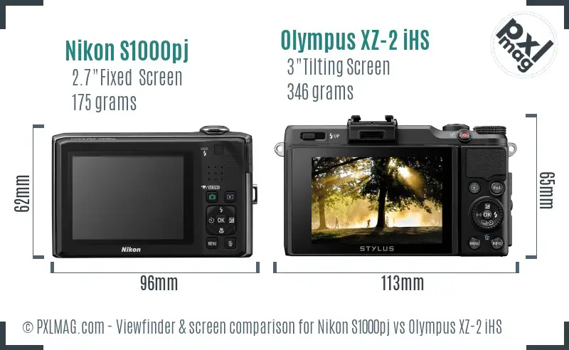 Nikon S1000pj vs Olympus XZ-2 iHS Screen and Viewfinder comparison