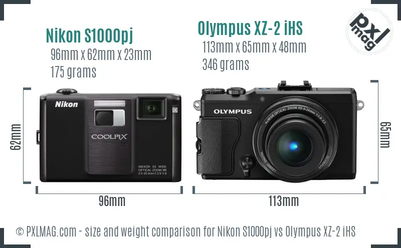 Nikon S1000pj vs Olympus XZ-2 iHS size comparison