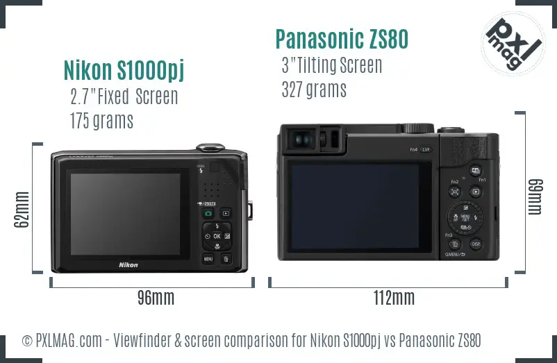 Nikon S1000pj vs Panasonic ZS80 Screen and Viewfinder comparison