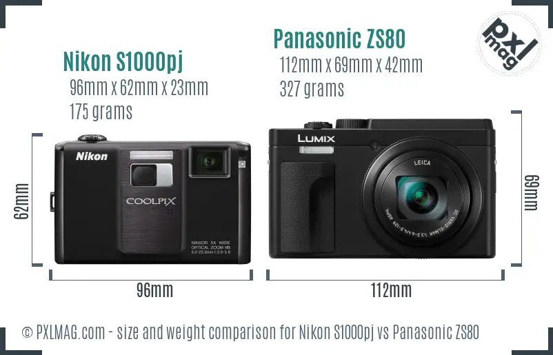 Nikon S1000pj vs Panasonic ZS80 size comparison
