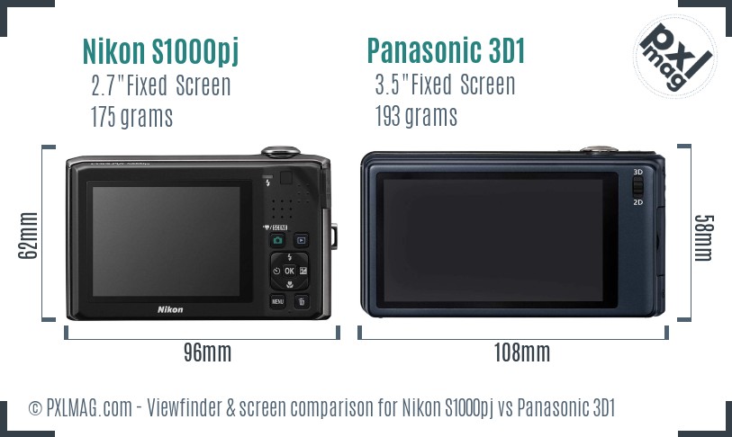 Nikon S1000pj vs Panasonic 3D1 Screen and Viewfinder comparison
