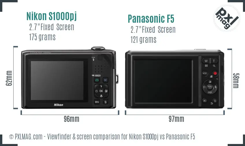 Nikon S1000pj vs Panasonic F5 Screen and Viewfinder comparison