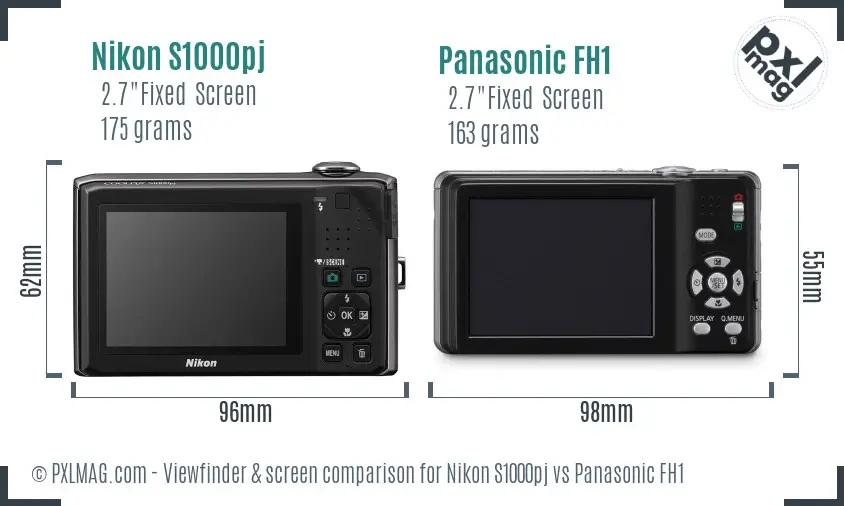 Nikon S1000pj vs Panasonic FH1 Screen and Viewfinder comparison