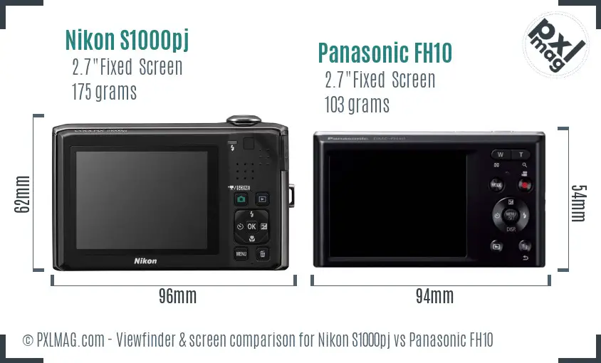 Nikon S1000pj vs Panasonic FH10 Screen and Viewfinder comparison