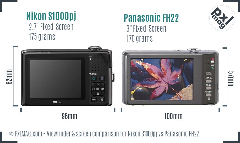 Nikon S1000pj vs Panasonic FH22 Screen and Viewfinder comparison