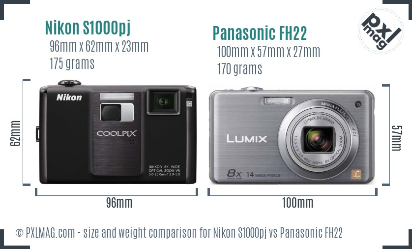 Nikon S1000pj vs Panasonic FH22 size comparison