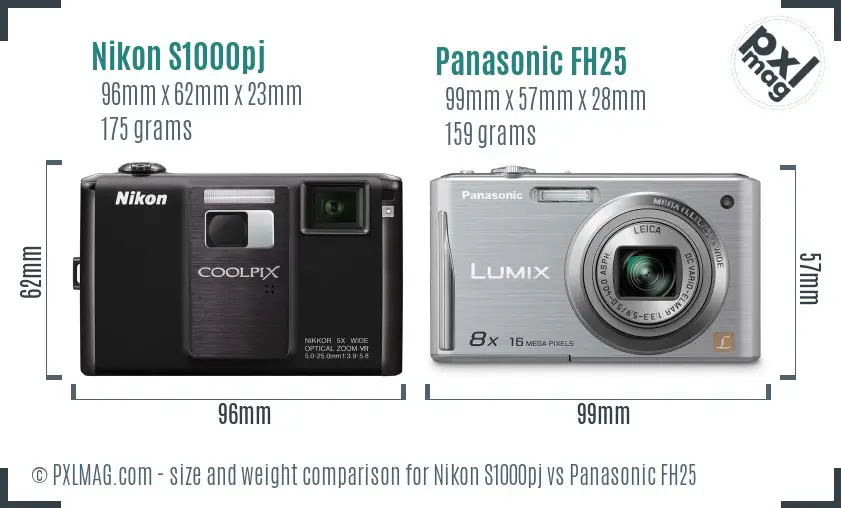 Nikon S1000pj vs Panasonic FH25 size comparison Nikon S1000pj vs Panasonic FH25 size comparison