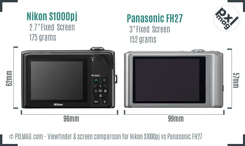 Nikon S1000pj vs Panasonic FH27 Screen and Viewfinder comparison