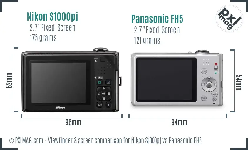 Nikon S1000pj vs Panasonic FH5 Screen and Viewfinder comparison