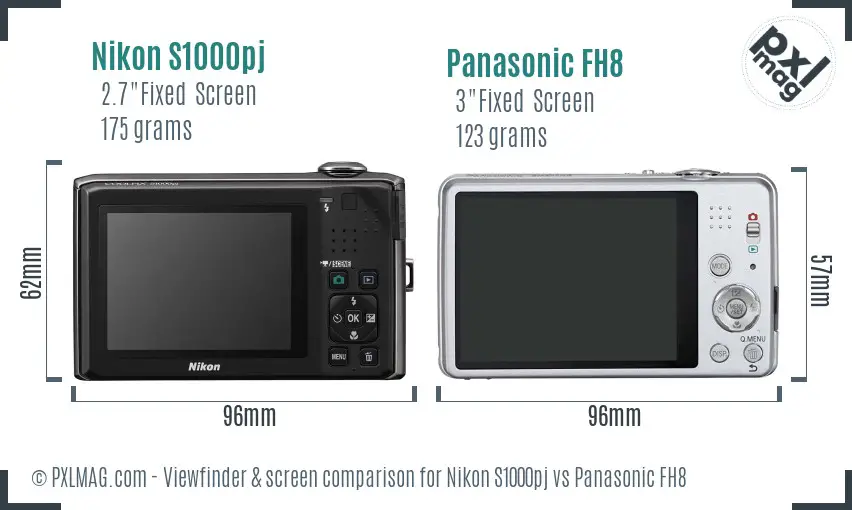 Nikon S1000pj vs Panasonic FH8 Screen and Viewfinder comparison
