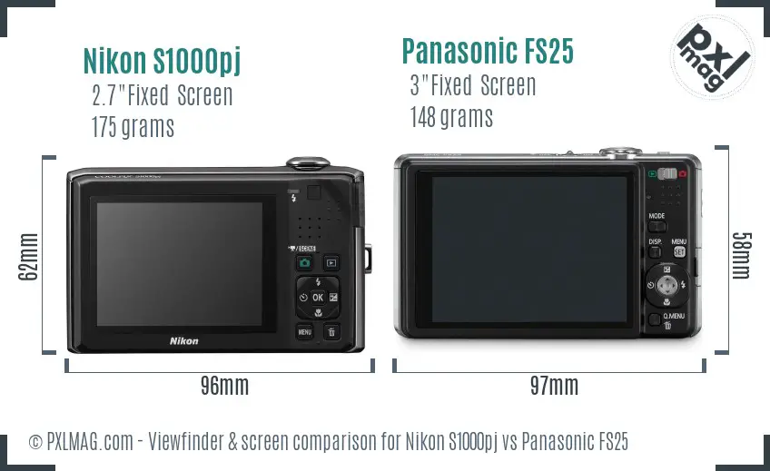 Nikon S1000pj vs Panasonic FS25 Screen and Viewfinder comparison