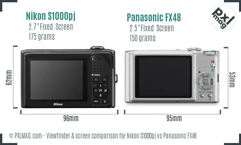 Nikon S1000pj vs Panasonic FX48 Screen and Viewfinder comparison