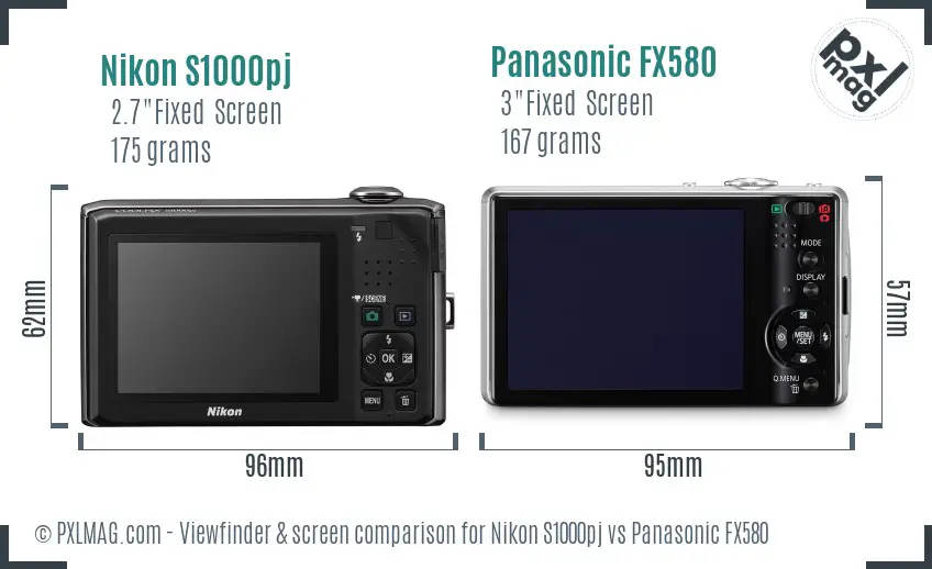 Nikon S1000pj vs Panasonic FX580 Screen and Viewfinder comparison