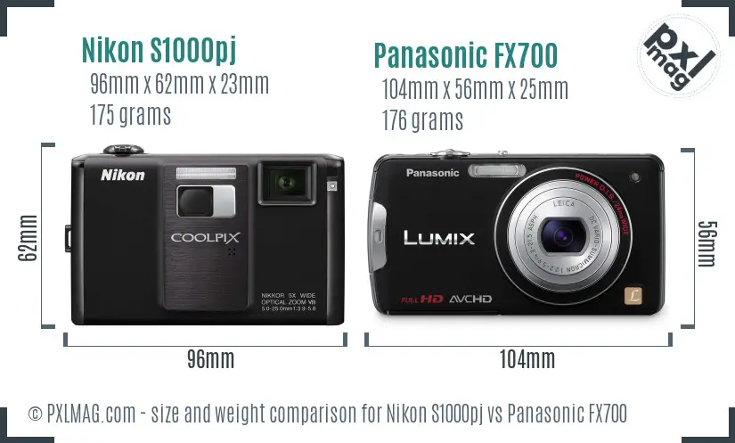 Nikon S1000pj vs Panasonic FX700 size comparison Nikon S1000pj vs Panasonic FX700 size comparison