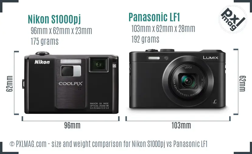 Nikon S1000pj vs Panasonic LF1 size comparison