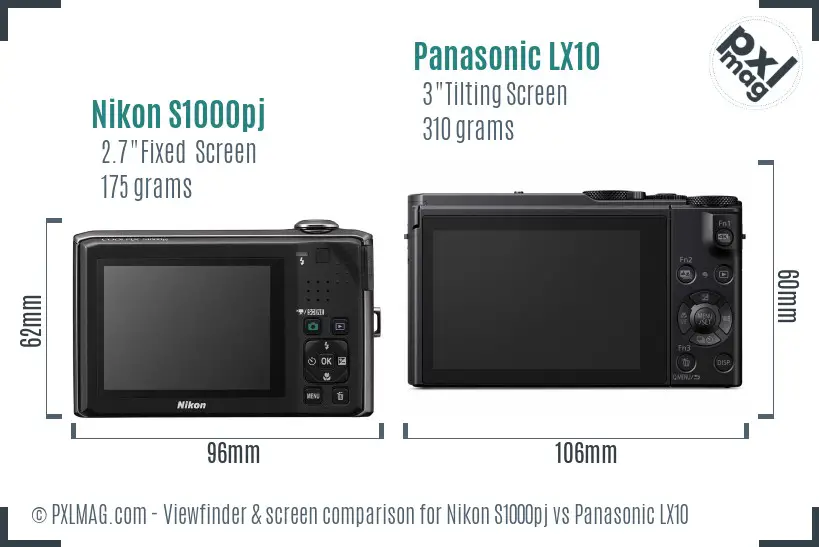 Nikon S1000pj vs Panasonic LX10 Screen and Viewfinder comparison