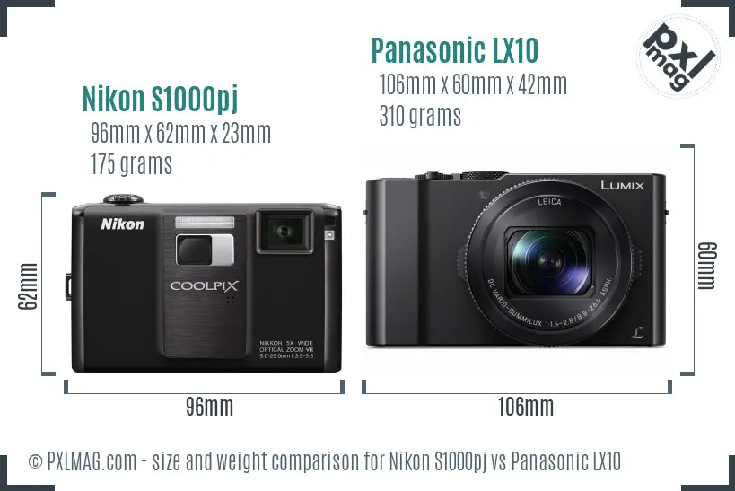 Nikon S1000pj vs Panasonic LX10 size comparison