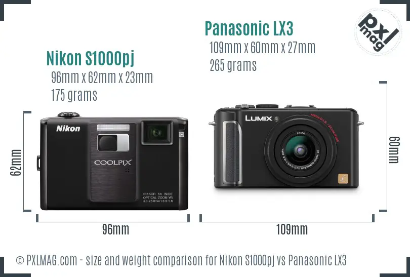 Nikon S1000pj vs Panasonic LX3 size comparison