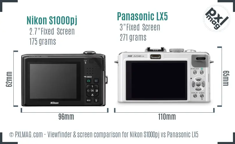Nikon S1000pj vs Panasonic LX5 Screen and Viewfinder comparison