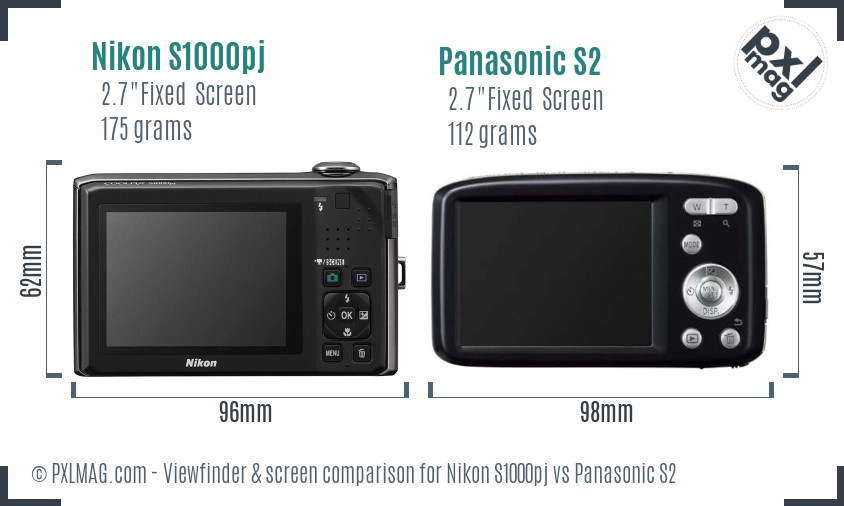 Nikon S1000pj vs Panasonic S2 Screen and Viewfinder comparison