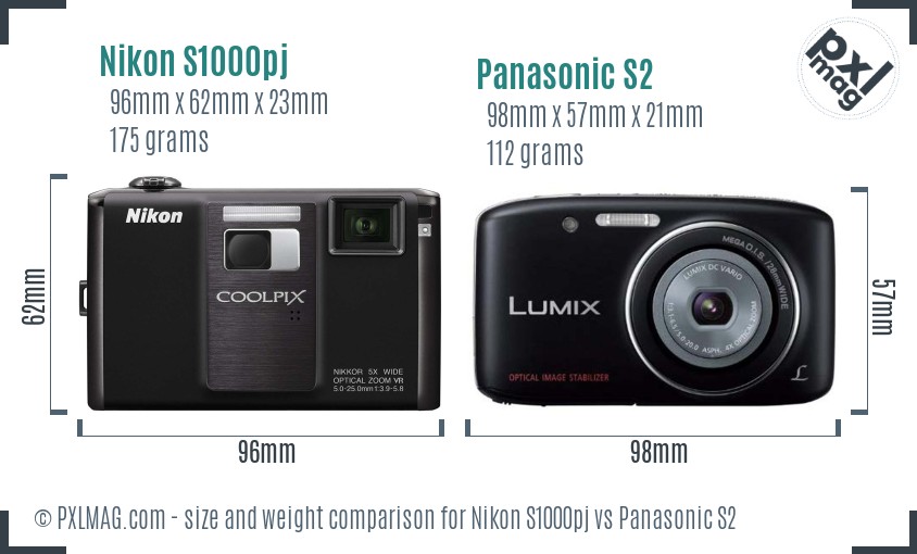 Nikon S1000pj vs Panasonic S2 size comparison