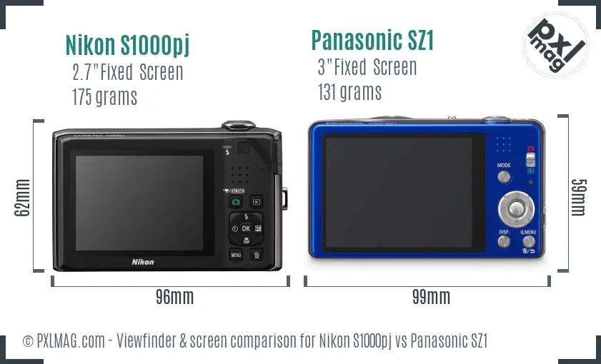 Nikon S1000pj vs Panasonic SZ1 Screen and Viewfinder comparison Nikon S1000pj vs Panasonic SZ1 Screen and Viewfinder comparison