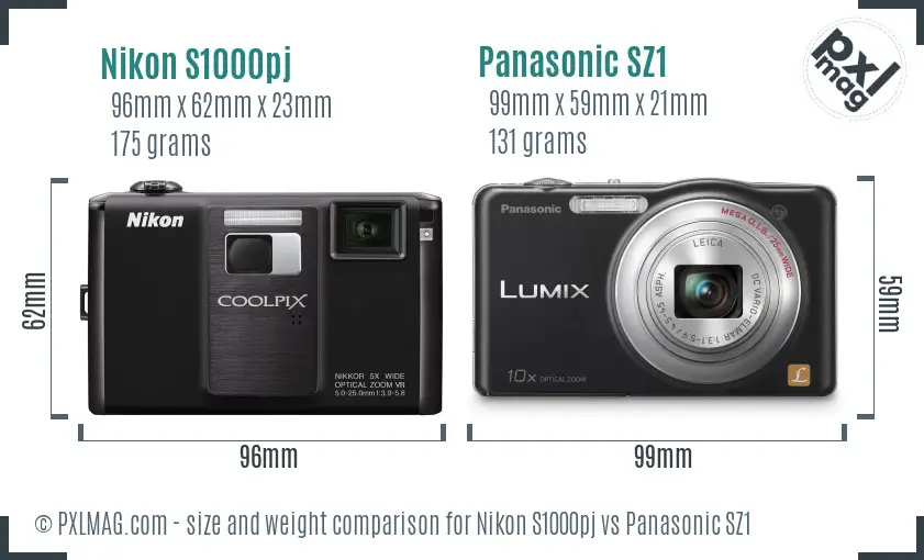 Nikon S1000pj vs Panasonic SZ1 size comparison Nikon S1000pj vs Panasonic SZ1 size comparison