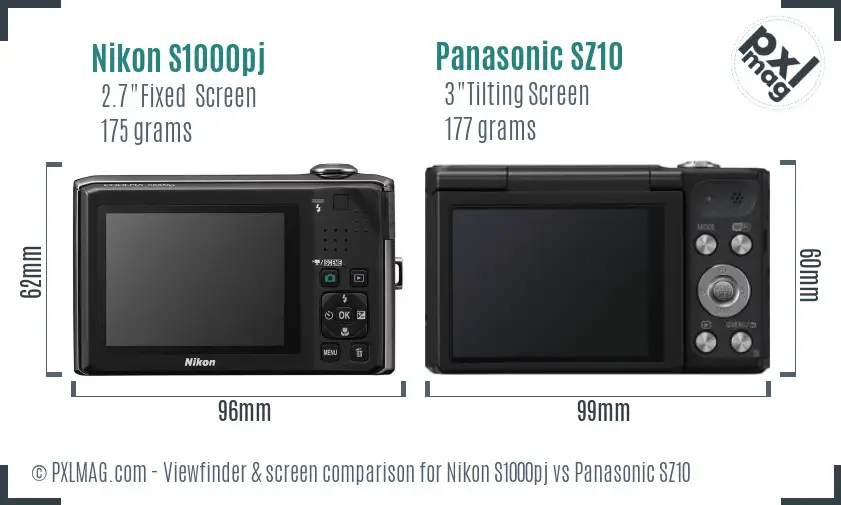 Nikon S1000pj vs Panasonic SZ10 Screen and Viewfinder comparison