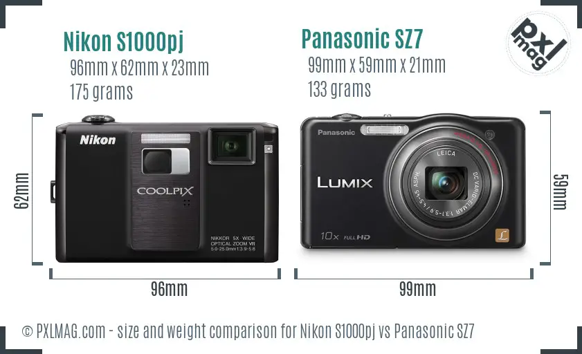 Nikon S1000pj vs Panasonic SZ7 size comparison Nikon S1000pj vs Panasonic SZ7 size comparison