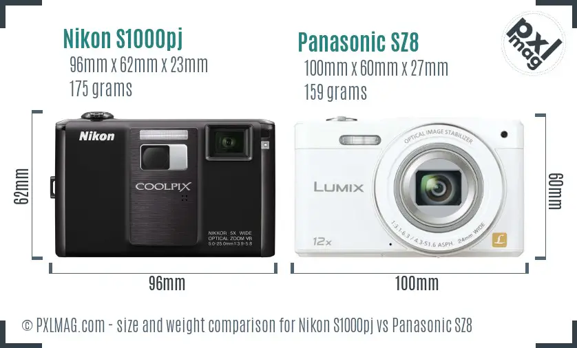 Nikon S1000pj vs Panasonic SZ8 size comparison Nikon S1000pj vs Panasonic SZ8 size comparison