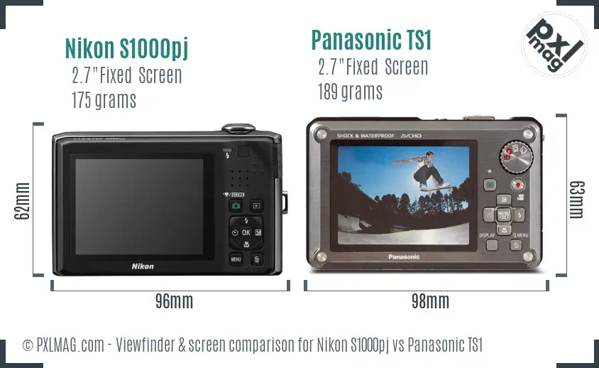 Nikon S1000pj vs Panasonic TS1 Screen and Viewfinder comparison