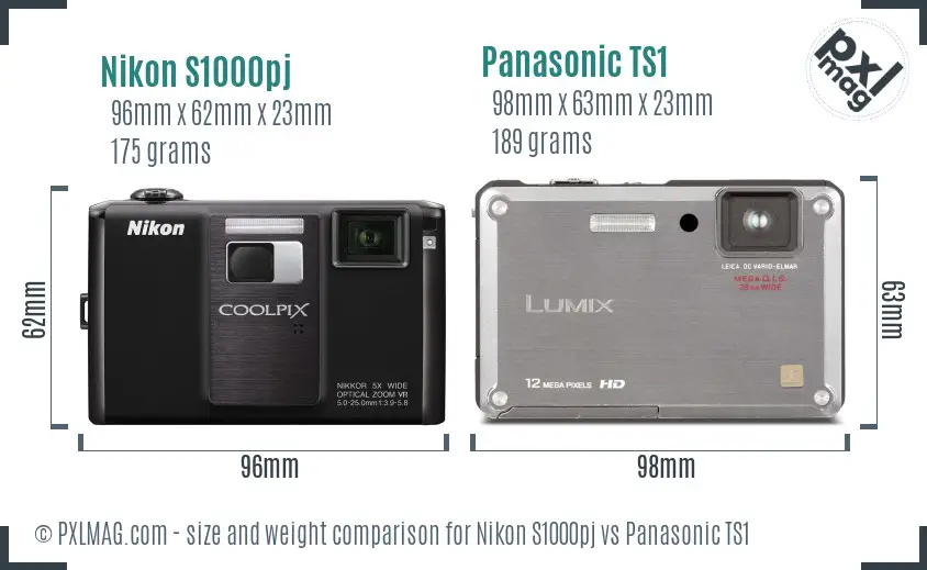 Nikon S1000pj vs Panasonic TS1 size comparison