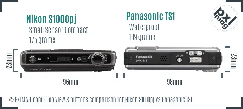 Nikon S1000pj vs Panasonic TS1 top view buttons comparison