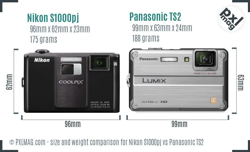 Nikon S1000pj vs Panasonic TS2 size comparison Nikon S1000pj vs Panasonic TS2 size comparison