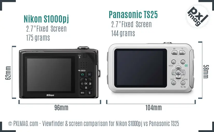 Nikon S1000pj vs Panasonic TS25 Screen and Viewfinder comparison