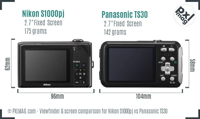Nikon S1000pj vs Panasonic TS30 Screen and Viewfinder comparison