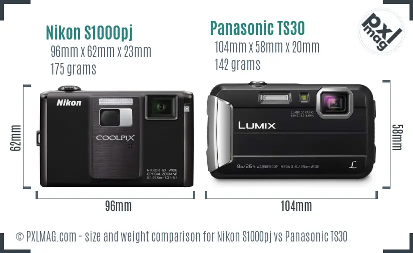 Nikon S1000pj vs Panasonic TS30 size comparison