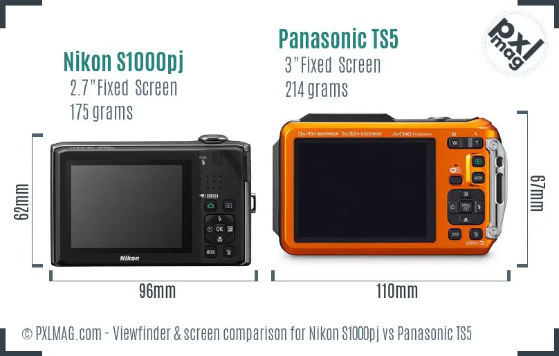 Nikon S1000pj vs Panasonic TS5 Screen and Viewfinder comparison