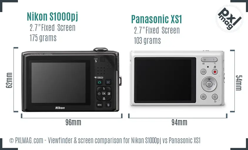 Nikon S1000pj vs Panasonic XS1 Screen and Viewfinder comparison