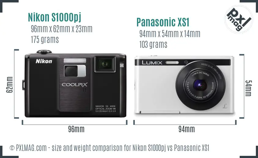 Nikon S1000pj vs Panasonic XS1 size comparison