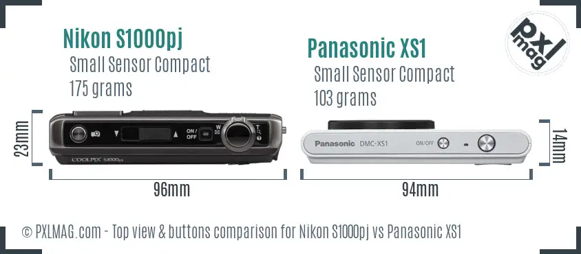 Nikon S1000pj vs Panasonic XS1 top view buttons comparison